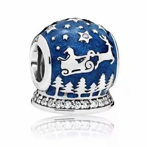 NWOT Christmas Night Snow Globe Charm with Midnight Blue Enamel Sterling Silver